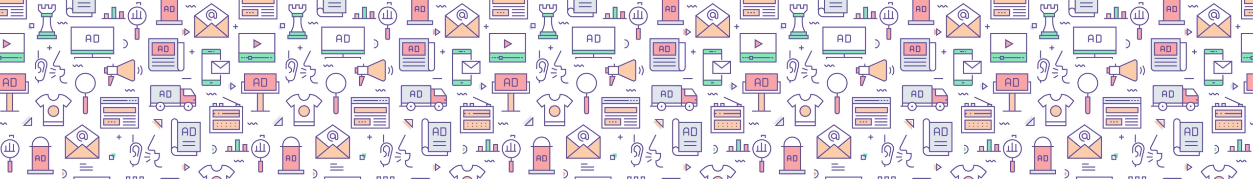 Vector set of design templates and elements for Advertising and Promotion in trendy linear style - Seamless patterns with linear icons related to Advertising and Promotion - Vector